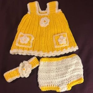 crotchet dress &diaper cover w/ matching headband